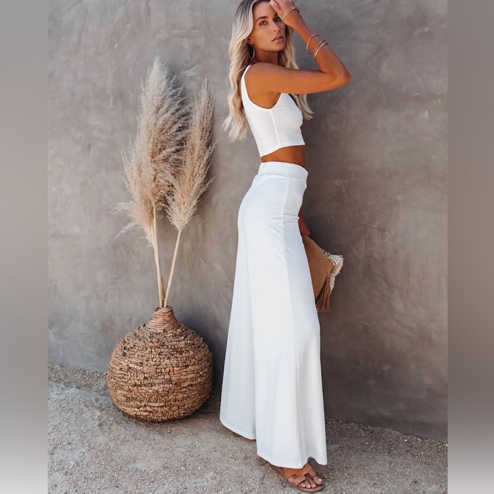 Campfire Wide Legged Ribbed Knit Pants PLUS matching Cropped Neck Tank
